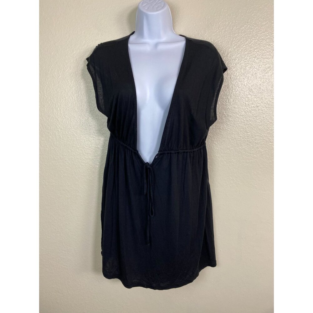 La Blanca By Rod Beattie Black Plunge Swim Cover-Up Dress size Medium Drawstring